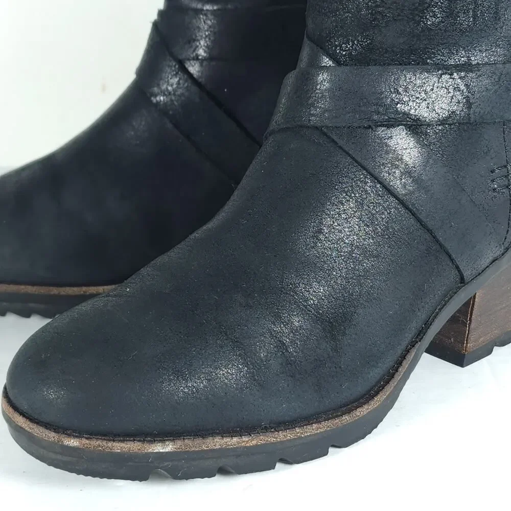 Sorel Women’s Cate US7 Black Leather Waterproof Side Zip Strappy Ankle Boots